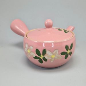 Kyusu Teapot 220cc - Pink with White and Green Flowers