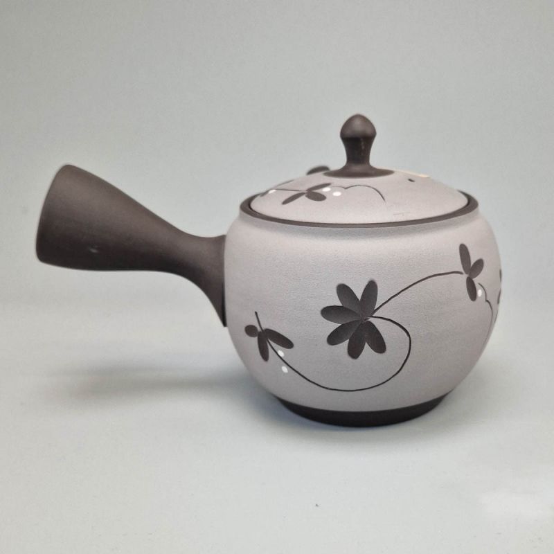 Japanese Tokoname Teapot 350cc - Grey with Black Flowers