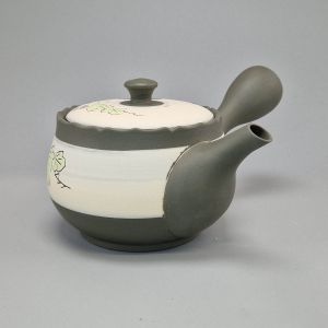 Japanese Teapot Tokoname 340cc - Green - Hyotan - Vine & Grape Pattern