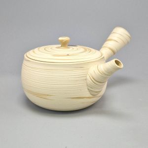 Japanese Teapot Tokoname 300cc - White & Beige - Swirl Pattern Naruto