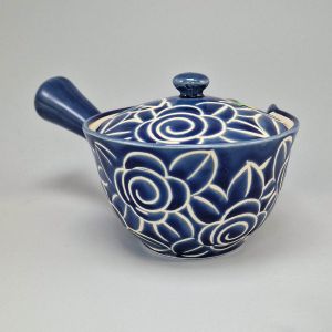 Japanese Ceramic Teapot Arita 270cc, Blue with Flower Pattern, HANA