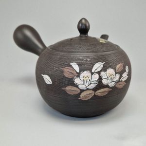 Japanische Tokoname Teekanne 600cc Schwarz Sakura - Japanisches Handwerk