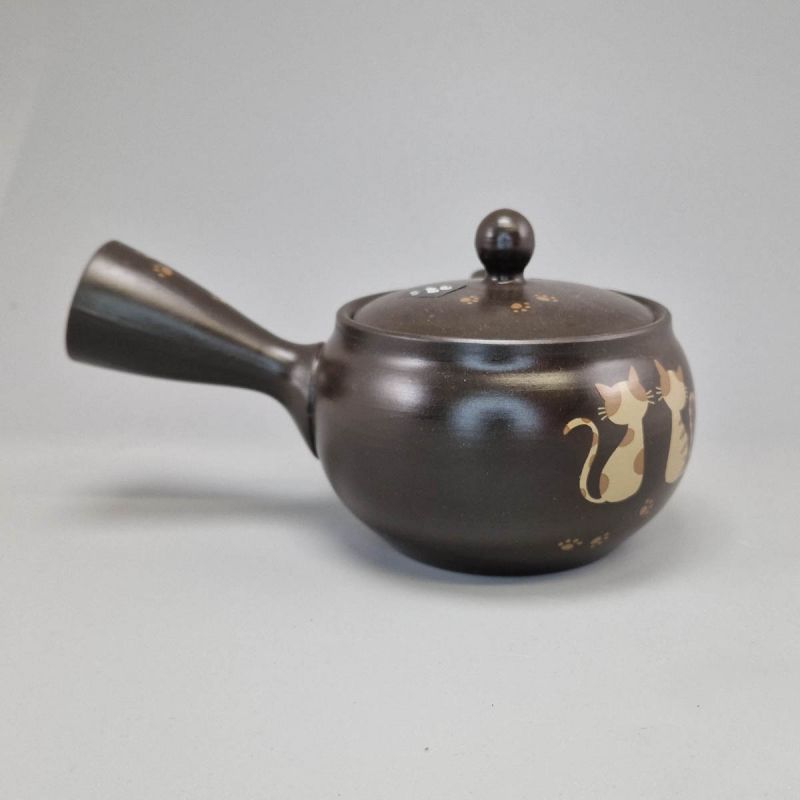 Japanese Tokoname Tea Pot 340cc, Black, Cat Neko Design