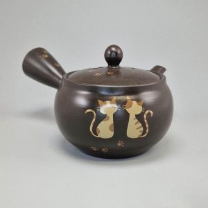 Japanese Tokoname Tea Pot 340cc, Black, Cat Neko Design